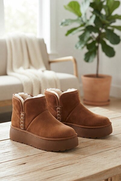 Modazirve Short Cold-Resistant Suede Women's Boots & Booties with Tan Fur Inside
