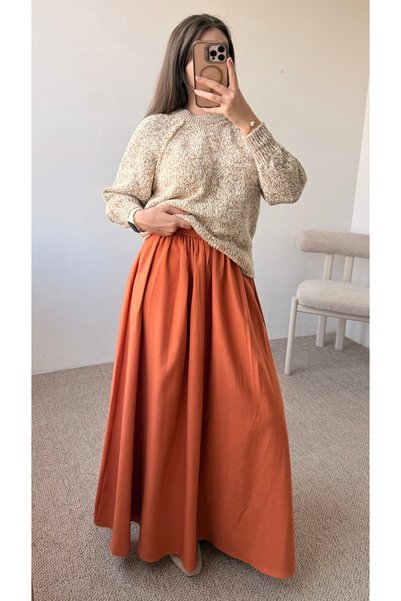 Hepsi Moda Bisiklet Yaka Dokulu Basic Kadın Triko Kazak - Camel - Ekru