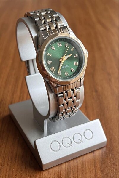 OQQO Metis Stone Green Dial Gold-Silver Cord Women Wrist Watch