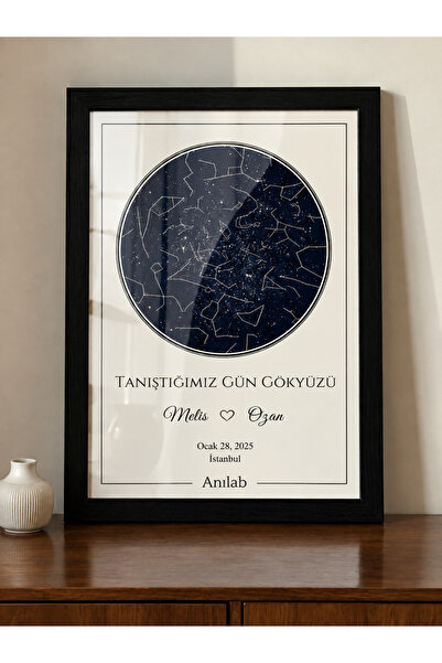 Kişiye Özel Yıldız Haritası Cam Tablo Minimalist Romantik Gökyüzü Haritası