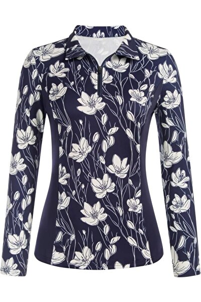 OtherMax Tricou Polo de Golf cu Mânecă Lungă pentru Femei Floral Alb/Bleumari...