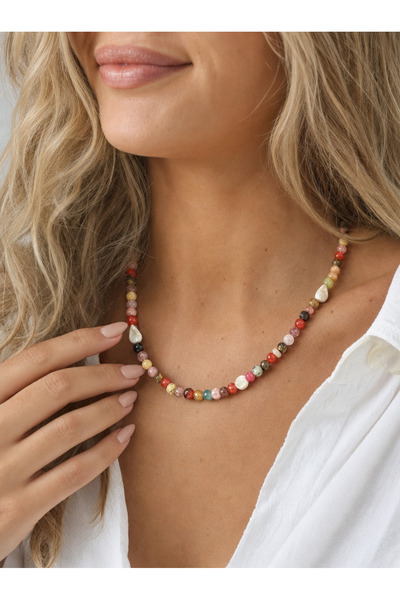 ILSA Colorful Natural Stone Necklace - Amethyst, Carnelian, Strawberry Quartz...