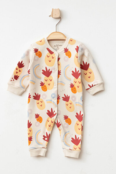 Aziz Bebe Baby Girl Snap Fastener Pineapple Patterned Jumpsuit 0 Month - 6 Mo...