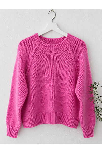 Hepsi Moda Bisiklet Yaka Dokulu Basic Kadın Triko Kazak - Şeker Pembe