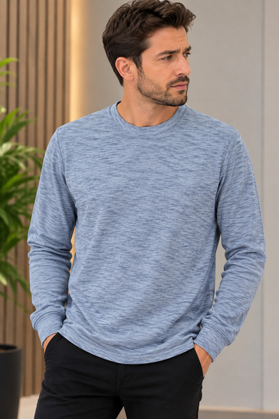 Erkek Bisiklet Yaka Uzun Kollu Melanj Basic Sweatshirt
