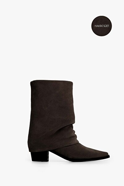 Shoeberry Kadın Roselle Kahve Hakiki Süet Deri Western Bot