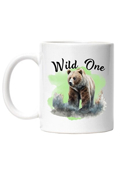 INOVATIX Personalized white mug, Wild one, travel, nature, bear, green backgr...