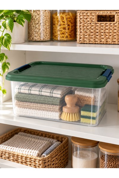 zaTen Pazar 10 Litre Yatay Saklama Kabı Kilitli Lacivert Kapaklı Şeffaf Plast...