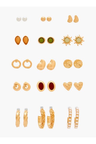 FAV Gloo Pack of 15 Resin Finish Earrings with Pushback Closure