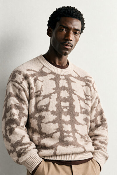king brich Men's Oversize Skeleton Patterned Crew Neck Knit Sweater