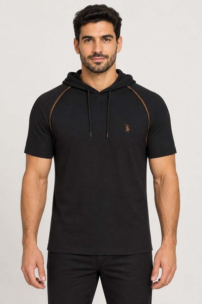 Dewberry Men's Hooded Cotton T-Shirt Black T9570