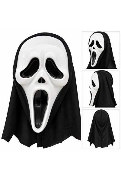 Generic Brand Mască Halloween Ghost Face cu Glugă Neagră, Alb-Negru,