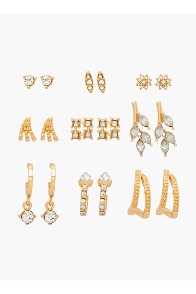 FAV Pack of 9 Gold Tone Stud and Hoop Earrings