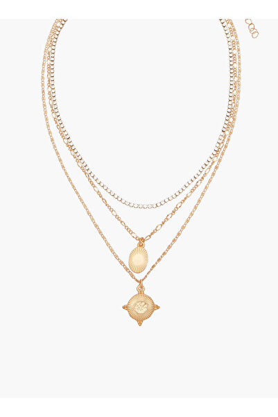 FAV Gold Tone Layered Pendant Necklace with Embellishments