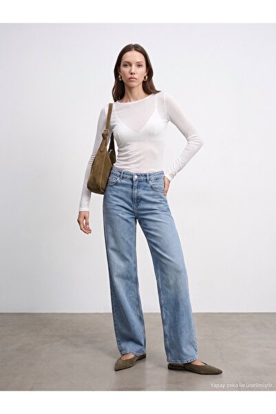 Dilvin 72377 100% Cotton High Waist Wide Leg Jeans