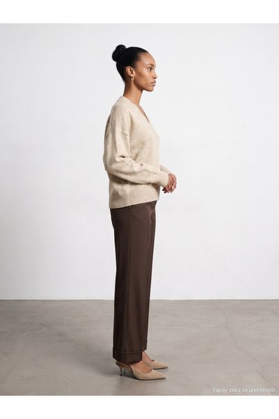 Dilvin 10888 Wool Blend V-Neck Sweater