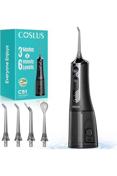 COSLUS C51 خيط مائي محمول للأسنان والعناية بالتقويم والأسنان الحساسةأسود