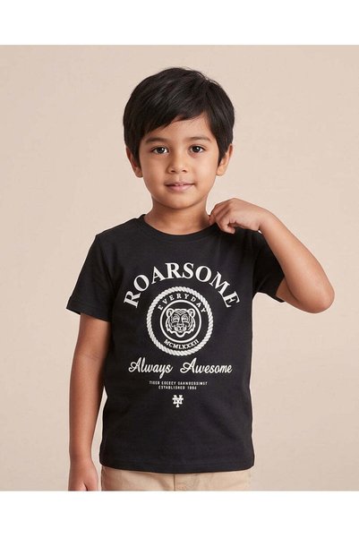 REDTAG Boys Black Printed T-Shirt