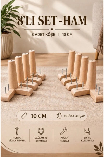 LEGORA WOOD DESIGN 10 Cm Konik Ham Ahşap Mobilya Ayağı 8'li Set 1. Sınıf Gürg...