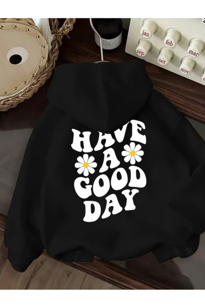 one button Unisex Γυναικείο φούτερ με κουκούλα Have A Good Day Daisy με λεπτο...