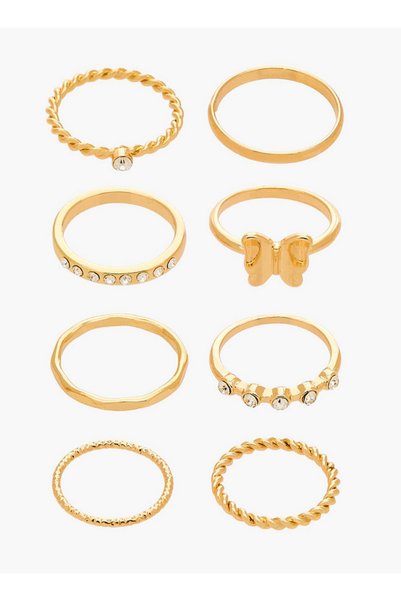 FAV Set of 8 - Gloo Gold Tone Ring with Embellishments