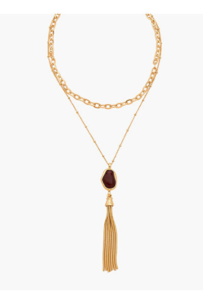 FAV Gold Tone Layered Necklace with Tassel Pendant