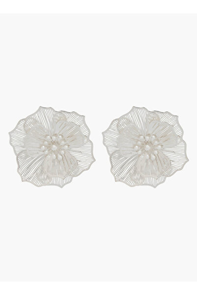 FAV Gloo Silver Tone Floral Stud Earrings with Pushback Closure