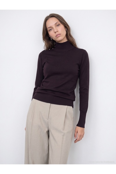Dilvin 10877 Basic Stand Collar Buttoned Sweater