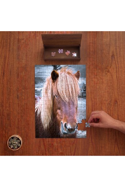 puntodizayn Brown Horse Close-Up Design 240 Piece Wooden Puzzle in Wooden Box...