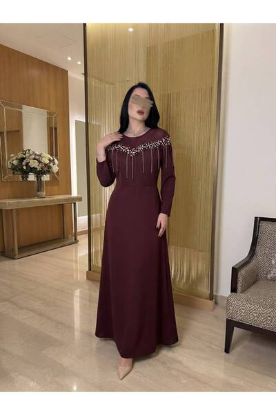 Rose fashion فستان سهرة برغندي بتطريز راقي