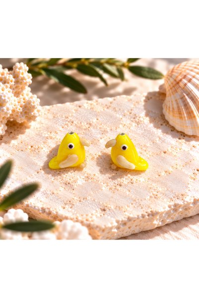 ADAMODART Handmade Murano Glass Yellow Parrot Beads (2 Pieces)