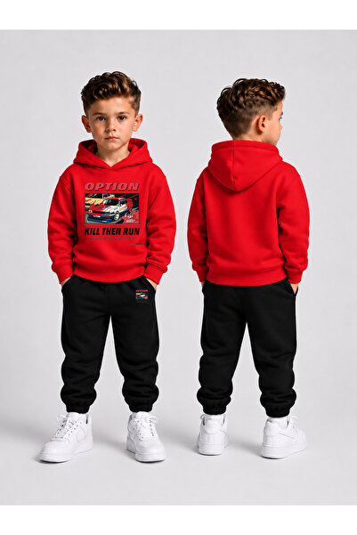 LORVEX Children's Hooded Sweatshirt Tracksuit Set 2-Piece Printed Top and Bot...