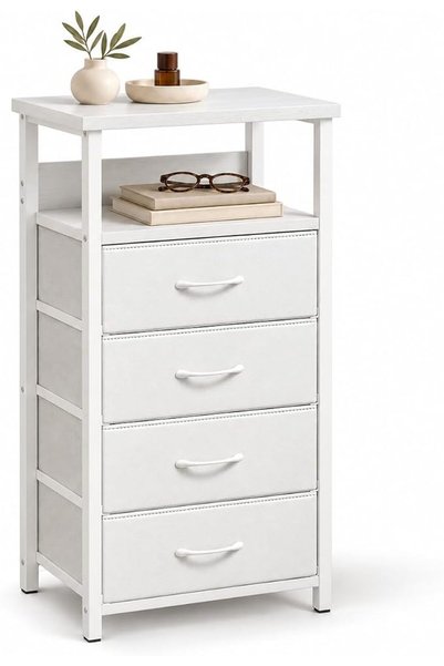 Bentifar NightStand with 4 Fabric Drawers, Bedside Table, Open Shelf For Bedr...