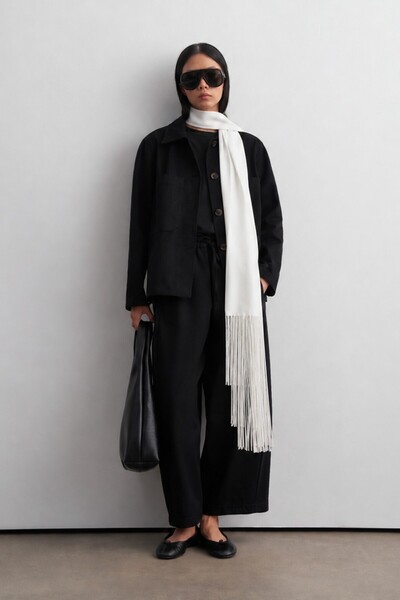 KADRİYE BAŞTÜRK Tassel Detailed Scarf White