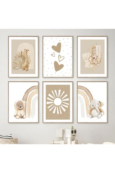 tablomaxtbx Bohemian Colorful Rainbow And Sun Themed, Cute Animals 6 Piece Fr...