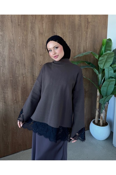 Adalenna Moda Dantelli Üst Kalite İnce Triko Kazak