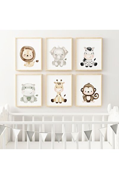 tablomaxtbx Baby Animals 6'Piece Frame Look Painting MDF Set-Διακόσμηση βρεφι...