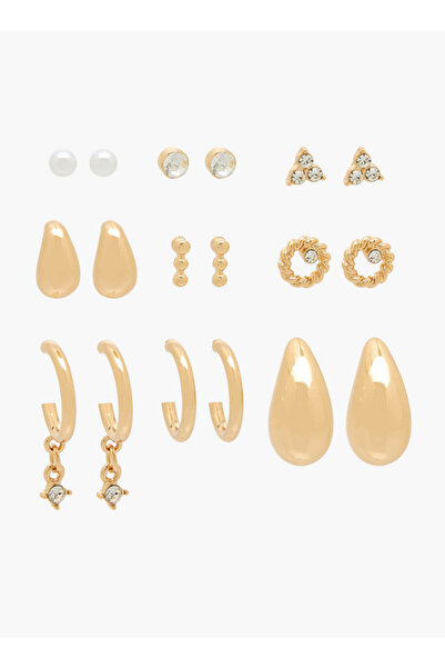 FAV Pack of 9 Gold Tone Assorted Earrings with Pushback Closure