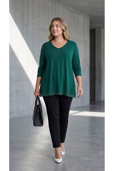 Koza Butik Women's Plus Size Blouse with Guipure Lace Detail on Skirts 1386-23