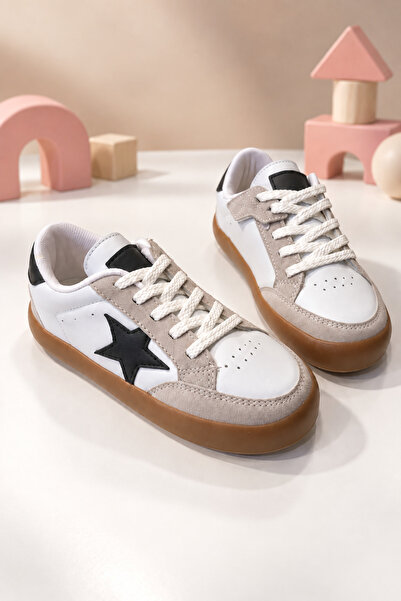 Tonny Black Unisex Beyaz Siyah Termo Taban Rahat Kalıp Bağcıklı Sneaker