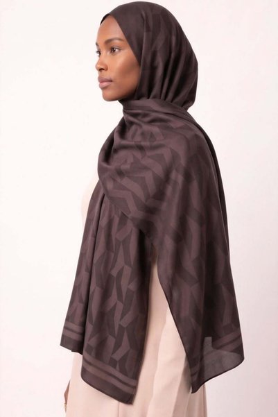 Şule Giyim Asymmetric Texture Jacquard Shawl Brown