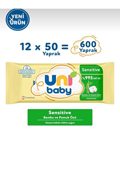 Uni Baby Sensetive Bambu & Pamuk Özlü Islak Bebek Mendil 12x50 600 Yaprak