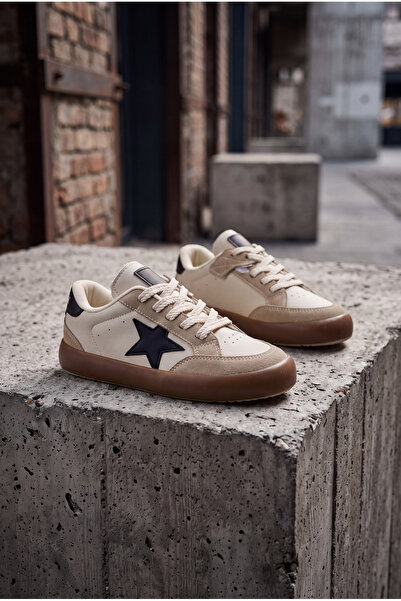 Tonny Black Unisex Bej Kahve Termo Taban Rahat Kalıp Bağcıklı Sneaker