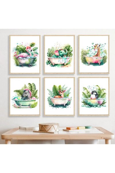 tablomaxtbx Colorful Animal Portraits 6-Piece Frame Look Mdf Painting Set-Bab...