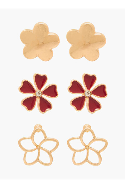FAV Gloo Pack of 3 Enamel Finish Floral Shaped Stud Earrings with Pushback Cl...