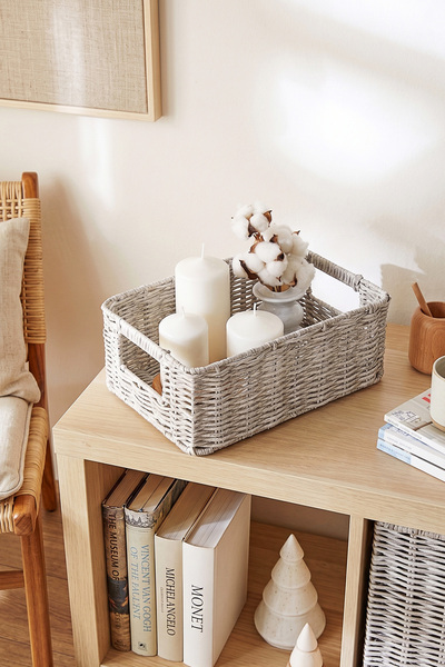 Ocean Home Textile Yıkanabilir Gri PP Rattan Dolap İçi Çamaşır Çocuk Odası Oyuncak Düzenleyici Saklama Sepeti Organizer 30x20x11