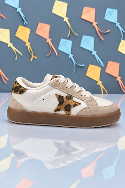Tonny Black Unisex Beyaz Leopar Termo Taban Rahat Kalıp Bağcıklı Sneaker