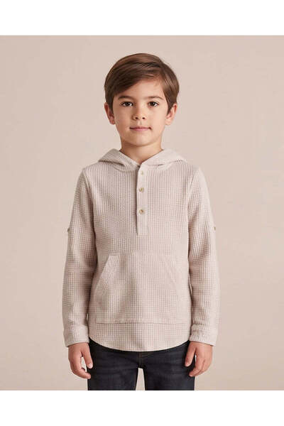 REDTAG Boys Ivory Waffle Hooded Kurta