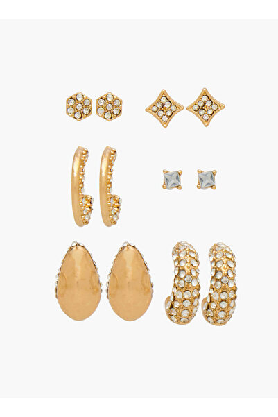 FAV Pack of 6 Gold Tone Embellished Earrings with Pushback Closure