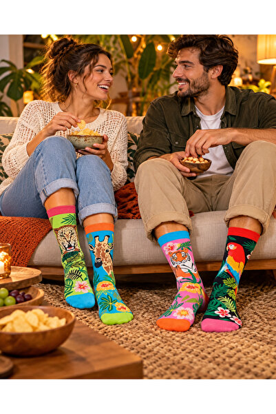 HNSOCKS RENKLİ ÇORAP MAFYASI Tropical Animal Patterned Colorful Unisex Socks Set